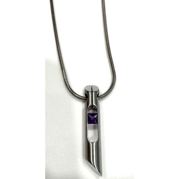 NWOT Humphrey Modern Stainless Steel Amethyst Necklace - Picture 2 of 5